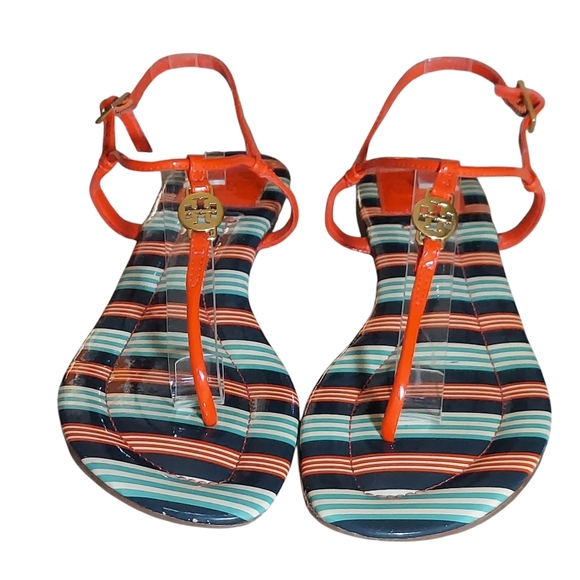 Tory Burch Emmy Habanero Pepper Stripe Cushioned Footbed Sandals - Picture 16 of 16